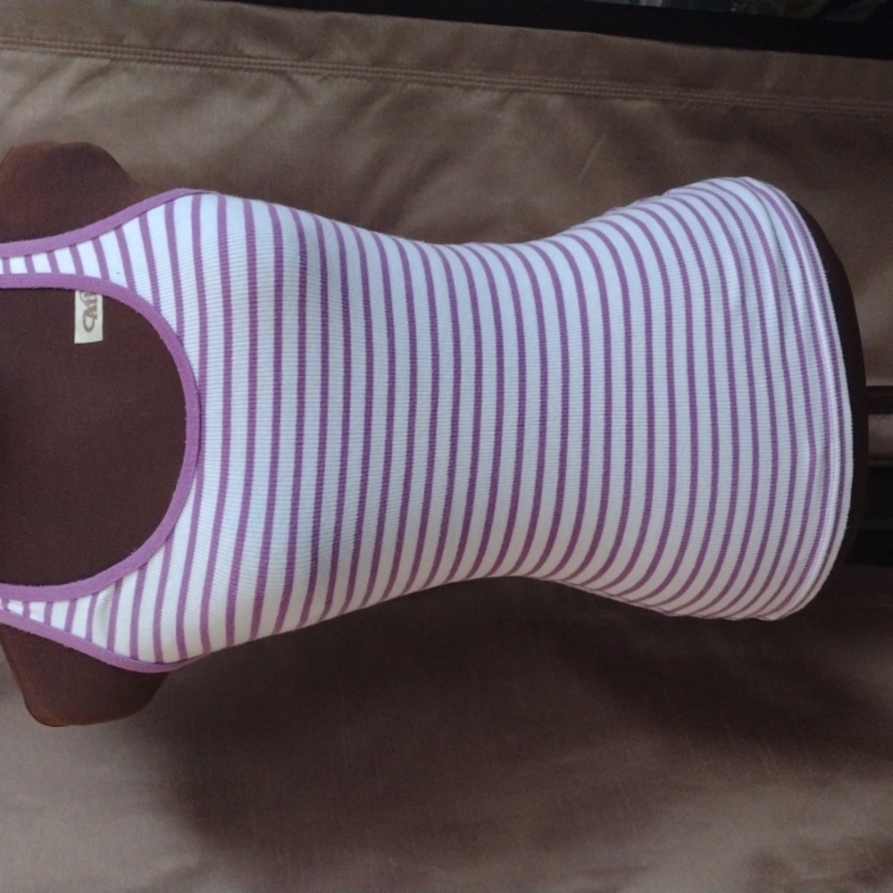 Petite Women's Faded Glory Lavender & White Tank Top
